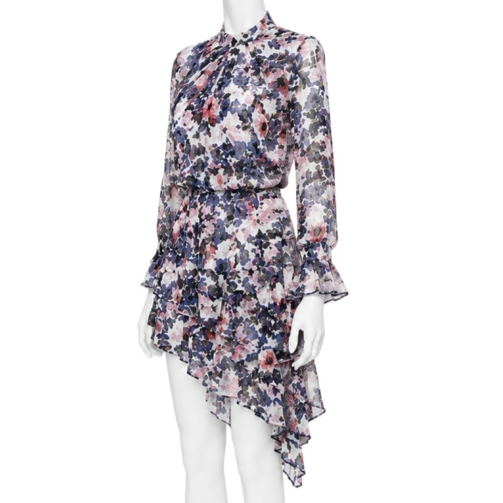 MISA LOS ANGELES Floral Asymmetrical Ruffle Dress | Made in USA | Sz M